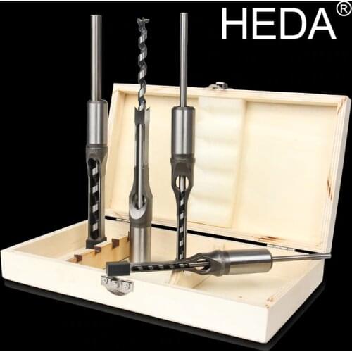 6.4/8/9.5/12.7mm 4Pcs Woodworking Tools Set Twist Square Hole Drill Bits Auger Mortising Chisel Extended Saw For DIY Furniture