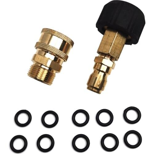 Brass Pressure Washer Adapter Set + 10pcs O-Rings M22 14mm to 1/4 inch QC