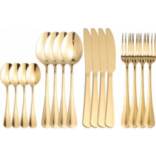 Gold Cutlery Set 16Pcs Tableware Sets Of Dishes Knifes Spoons Forks Set Stainless Steel Cutlery Dinnerware Spoon Set