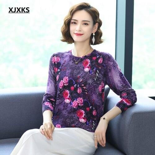 XJXKS 2021 autumn winter new round neck long-sleeved casual women sweater high-end cashmere knit printed sweater women pullover