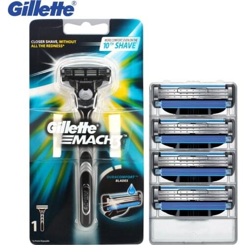 Genuine Gillette Mach 3 Razors Smooth Shaving Razor Blades For Men Straint Razor ( 1 Razor + 4 Refills )