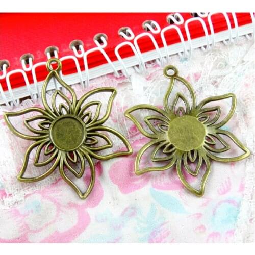 20pcs 10mm Inner Size Antique Bronze Plated Flower Style Cabochon Base Cameo Setting Charms Pendant