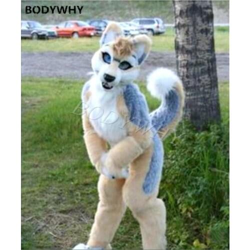 Furry Husky Dog Fursuit Mascot Costume Faux Fur Suit Cosplay Party Outfit Dress Adult Size Halloween Outdoor Decorations