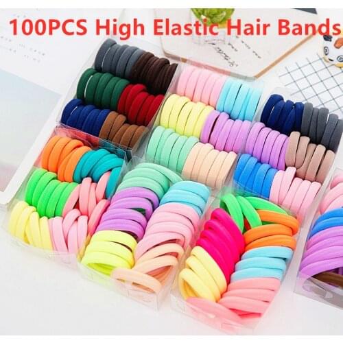 50/100PCS Cute Women Girls High Elastic Hair Bands Kids Girls Hairband Ponytail Holder Rubber Scrunchies Hair Accessories