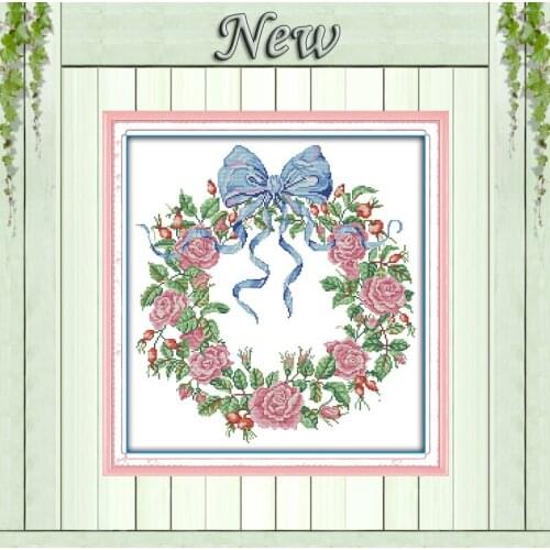 Rose garland flowers knot paintings counted printed on canvas DMC 14CT 11CT chinese Cross Stitch Needlework Sets Embroidery kits