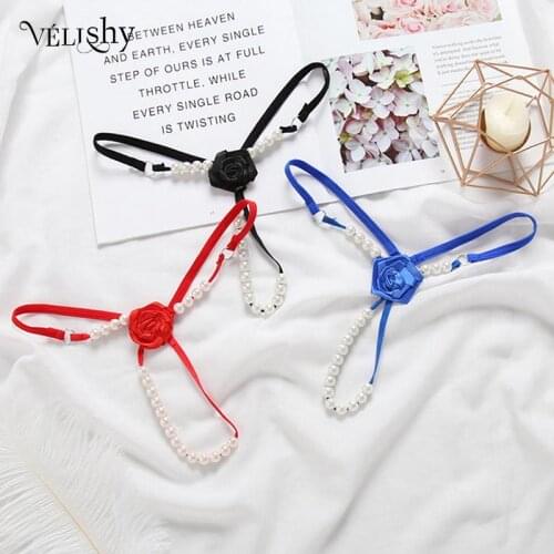 Sexy Womens Underwear Pearl Massage Flower Decor G-string Thongs Low Waist Transparent Temptation Panties Ladies Lenceria