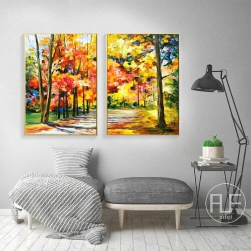 Nordic Autumn Forest Landscape Oil Canvas Painting Beautiful Home Decoration Art Posters And Prints Living Room Wall Pictures