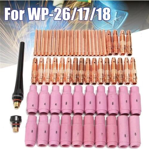 62Pcs TIG Welding Torch Ceramic Copper Nozzle Pyrex Cup for Welding Machine WP-26/17/18 Kit