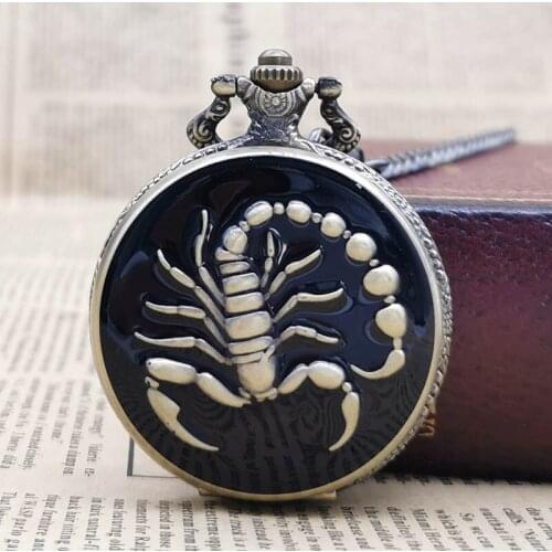 High Quality Bronze Cool Scorpion Quartz Pocket Watches For Man Woman Clock Watch with Fob Chain WP4009
