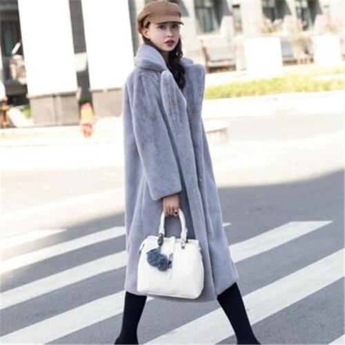 2021 Winter Fashion New Mid-length Loose Lapel Long Sleeve Imitation Mink Thick Warm Fur Jacket Women Trendy H235