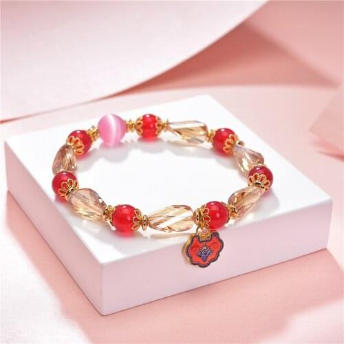 Vintage Bracelet for Women Natural Stone Jades Crystal Beads Bracelets Cloisonne Jewelry Handmade Strand Bangle Gift 19cm B391