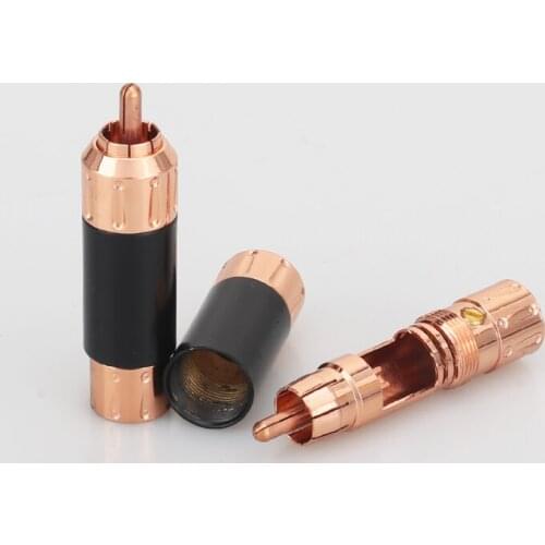 2PCS High Quality Red Copper Plated RCA Audio Plug HIFI Interconnect Cable Male Plug