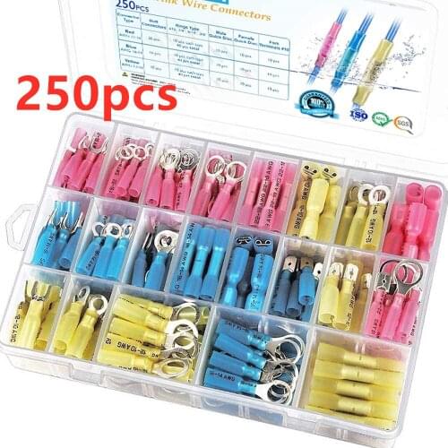250PCS Car Heat Shrinkable Waterproof Terminals Combination Male Female Butts Terminal Sets For Automobile With Plastic Box