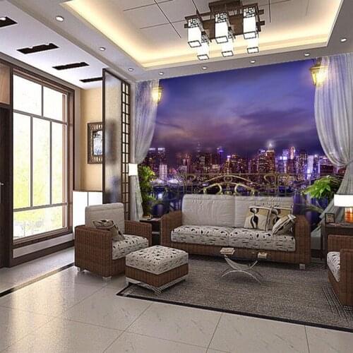 Custom any size 3D wall mural wallpapers Modern fashion Night view of city lights 3D Perspective Wall Sticker YBZ128