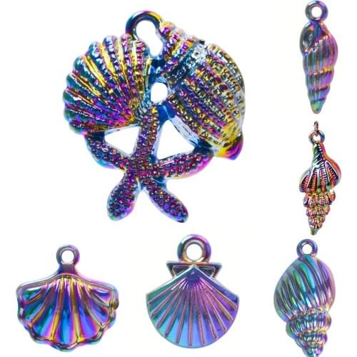 5pcs/Lot Shell Charm Rainbow Conch Pendants For Women Men DIY Jewelry Making Supplies Handmade Earring Holiday Style Accessories