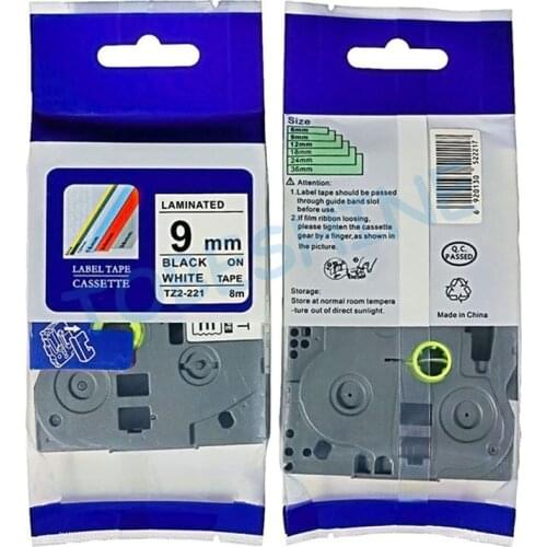 9mm*8m black on white tz-221 tze221 tze-221 Compatible for brother p-touch label printer tze tape