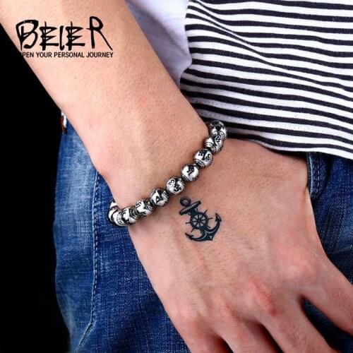 Beier 316L Stainless Steel bracelet Fashion Ball Bracelet Mystery Spell Buddhist Rune High Quality Jewelry Gift LLBC8-052R