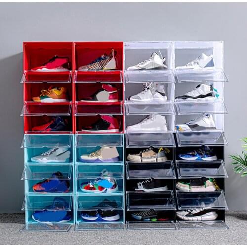 Creative Foldable Home Clear PP Dustproof Stackable Sports Shoe Case Holder Storage Box Drawer Organizer