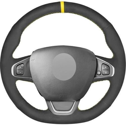 Black Suede Yellow Marker Hand-stitched Soft Car Steering Wheel Cover for Renault Clio 4 (IV) Kaptur Captur 2016-2019