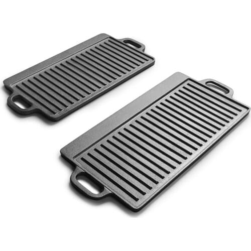 Cast Iron Reversible Griddle Double Sided Rectangular Grill Pan for Gas Grills and Stove Tops