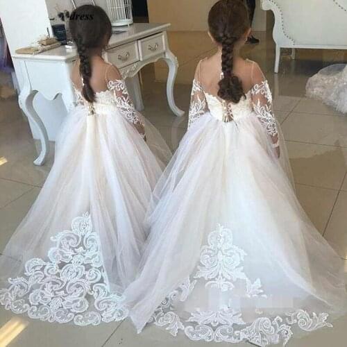 Flower Girl Dresses For Girls Scoop Elegant Kids Party Gowns Appliques Bow Short Wedding Communion Dress