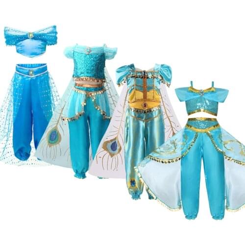 Girl Jasmine Dress Kids Aladdin Arabian Princess Costume Baby Girl Christmas Birthday Party Costume Kids Summer Dress 3-10 Years