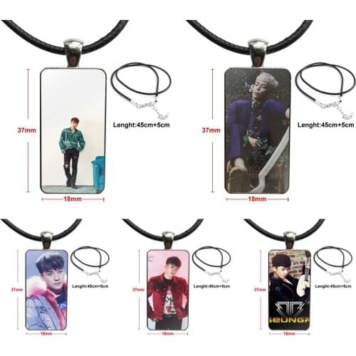 For Girls Statement Maxi Kpop Bigbang Seungri Glass Cabochon Jewelry Steel Color With Long Pendant Choker Rectangle Necklace