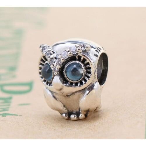 Authentic S925 Sterling Silver Star Shiny Owl Beads Fit Original Bracelets Women Jewelry Gift