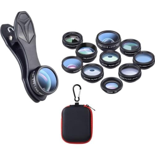 NEW-APEXEL Camera Lens Filters 10 in 1 Phone Camera Lens Kit for Most Smartphone 0.63Wide Angle Lens&Macro Lens+ Kaleidoscopes E