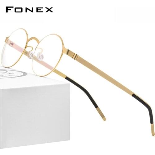 FONEX Alloy Prescription Glasses Men Vintage Round Korean Screwless Eyewear Optical Brand Designer Eyeglasses Frame Women 98626