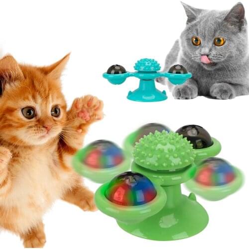 Pet Kitten Interactive Ball Toys Cat Play Game Toys Puzzle Training Whirling Turntable With Brush Windmill Toys For Cats