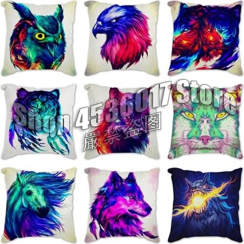 Cotton Linen Cushion Cover Color wolf horse Pillow Case Home Decorative Pillows Cover for Sofa Car Pillowcase fall pillow case