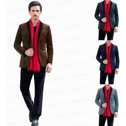 Classic Brown Corduroy Men Suit Set Slim Fit Blazer Custom Casual Oversize Suit Jacket with Pants Italian style street Suit