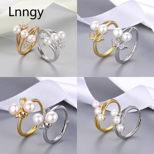 Lnngy 14K Gold Filled Pearl Rings 6-7mm Flat Natural Freshwater Pearl Ladies Adjustable Twist Shank Ring Women Engagement Gifts