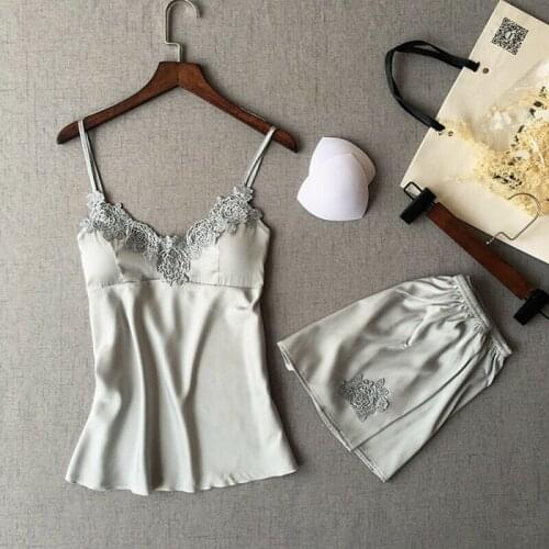 2Pcs Set Women Sexy Lace Lingerie Lace Floral Ladies Sleeve Satin Robe Tops+Floral Shorts Nightwear Girl Sleepwear Pajamas Set