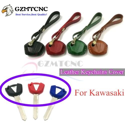 FOR KAWASAKI Z650 Z750 Z800 Z900 Z1000 Z1000SX Z250 Z300 Z400 Ninja ZX6R ZX10R Leather Cover Keychain Smart Key Ring Chains Case