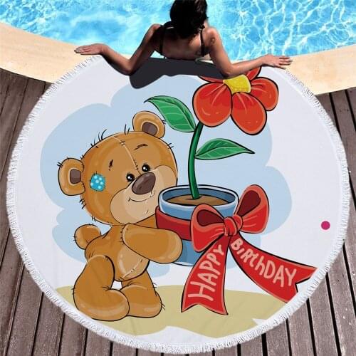 Fashion creative Cartoon flower Bear Round Beach Towel Tassels 150cm Large Picnic Blanket Bikini Cover Yoga baby Mat Swimming