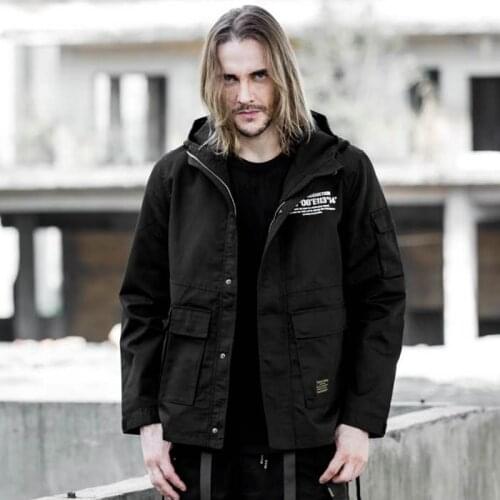 CROXX Techwear Mens Ripstop Military M65 Field Jacket Graphic Letter Hip Hop Punk Fashion