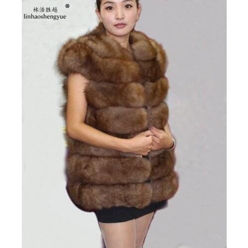 Linhaoshengyue 70cm Long Horizontal Fox Fur Coat