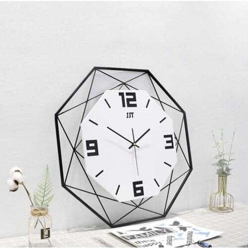 New Metal Decorative Quartz Polygon Wall Clock Frameless Wall Decoration Electronic Wall Clock Silent Digital Clock For Home