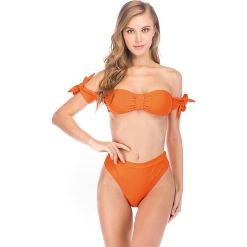 New Bow tie Bikini Set Sexy Solid Swimwear Women Swimsuit High Waist Bikinis Bandage Bathing Suit Beachwear Biquini Female