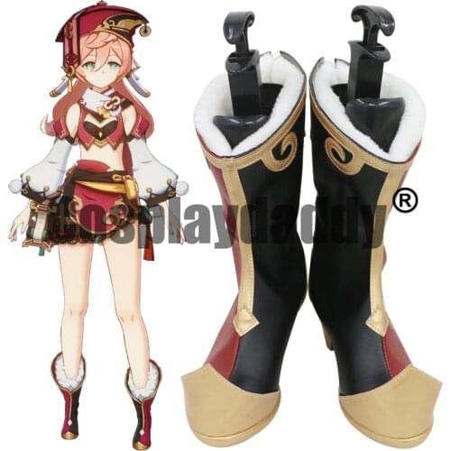 Genshin Impact Liyue Adepti Wise Innocence Yanfei Cosplay Shoes Mid Calf Heel Boots C006