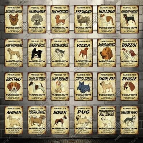 Parking for Pet/Afghan/Husky/Boxer/Collie/Sharpei/Teddy Metal Sign Tin Poster Home Pet Shop Bar Decor Wall Art Iron Painting