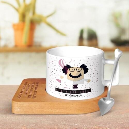 Personalized Chemistry Teacher Wood Altlıklı Ceramic Cup-3