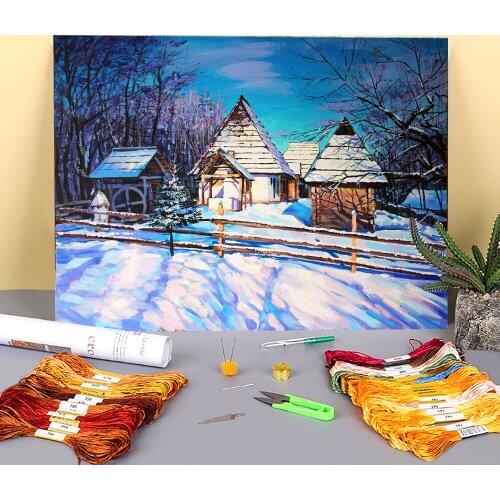 Landscape Winter Sun Pre-Printed 11CT Cross-Stitch Embroidery Set DMC Threads Sewing Handiwork Needlework Handmade Wholesale