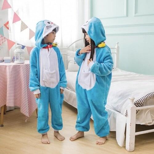 Doraemon Cat Animal Pajamas Children Onesies baby Cosplay Costume Unisex robe kids clothes Boys Girls Flannel Sleepwear Pyjama