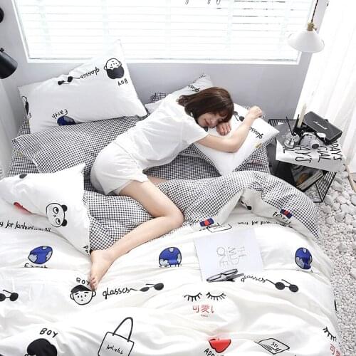 Duvet cover sheet bed 4pcs pure cotton simple little boy fun cartoon series ins black and white high count high density