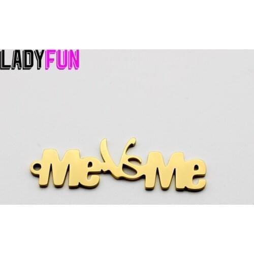 Script Words Me Vs Me Charm Stainless Steel Charms High Polish Mirror Surface Pendant 20pcs/lot