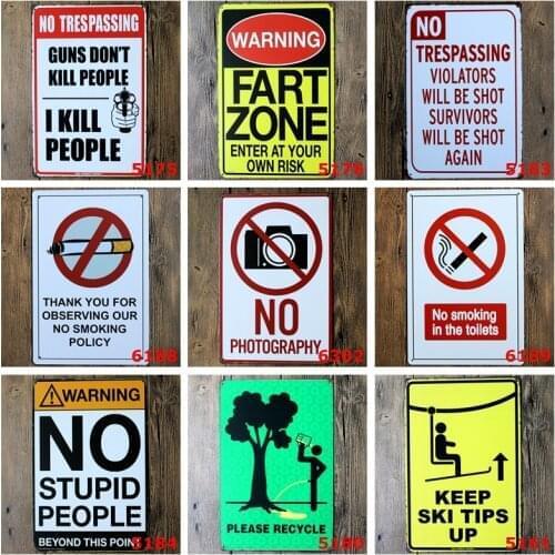 Warning Fart Zone No Trespassing Metal Signage No Smoking No Photography Tin Signs Home Wall Decor For Bar Club Cafe Hotel YN026