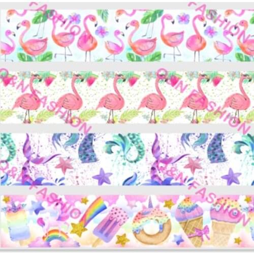 Q&N ribbon 50Yards 16mm-75mm unicorn Mermaid flamingo decorations Printed grosgrain Ribbons Gift wrapping DIY materials